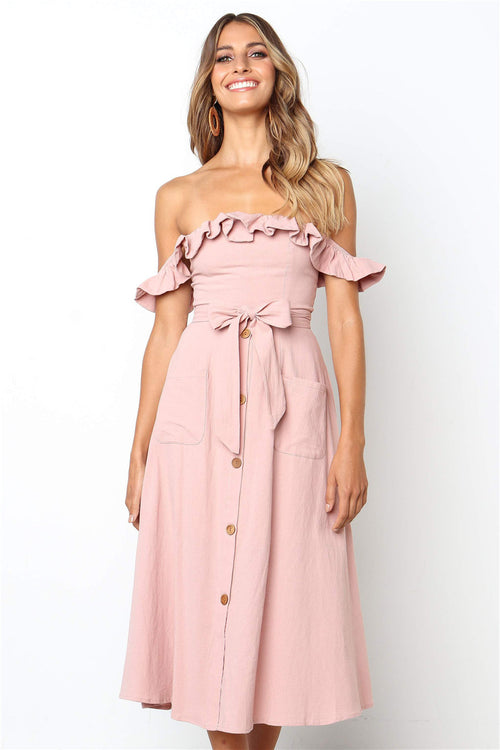 Alba™ | Off-Shoulder Linen-Look Dress
