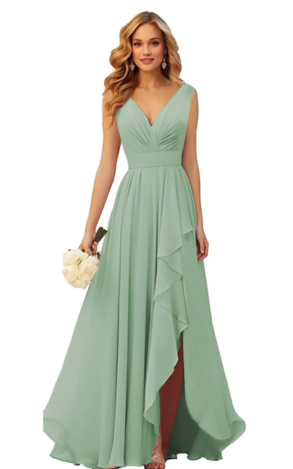 Olivia™ | Sage Green Chiffon Maxi Dress