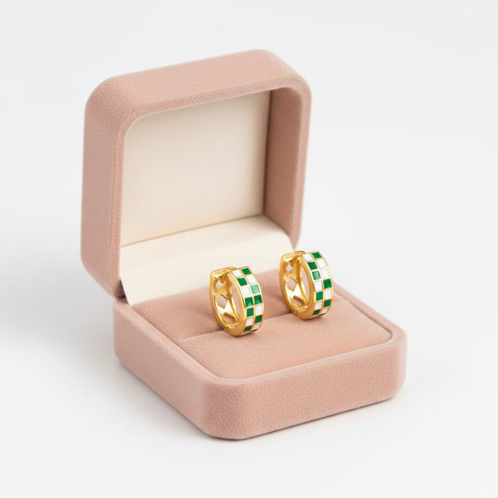Esme™ | Elegant Emerald & White Huggie Rings