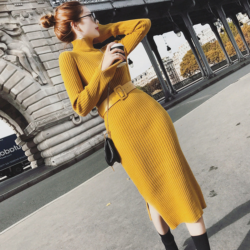 Aethel™ | Mustard Ribbed Midi Dress