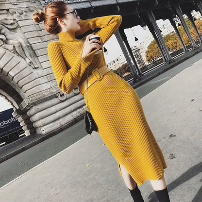 Aethel™ | Mustard Ribbed Midi Dress